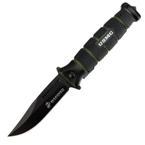 Assisted Open Black & Green U.S.M.C. Combat Knife